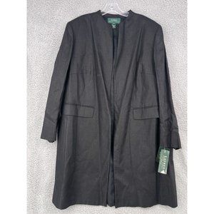 Ralph Lauren Womens 20W Linen Open Duster Jacket Overcoat Career Black NEW
